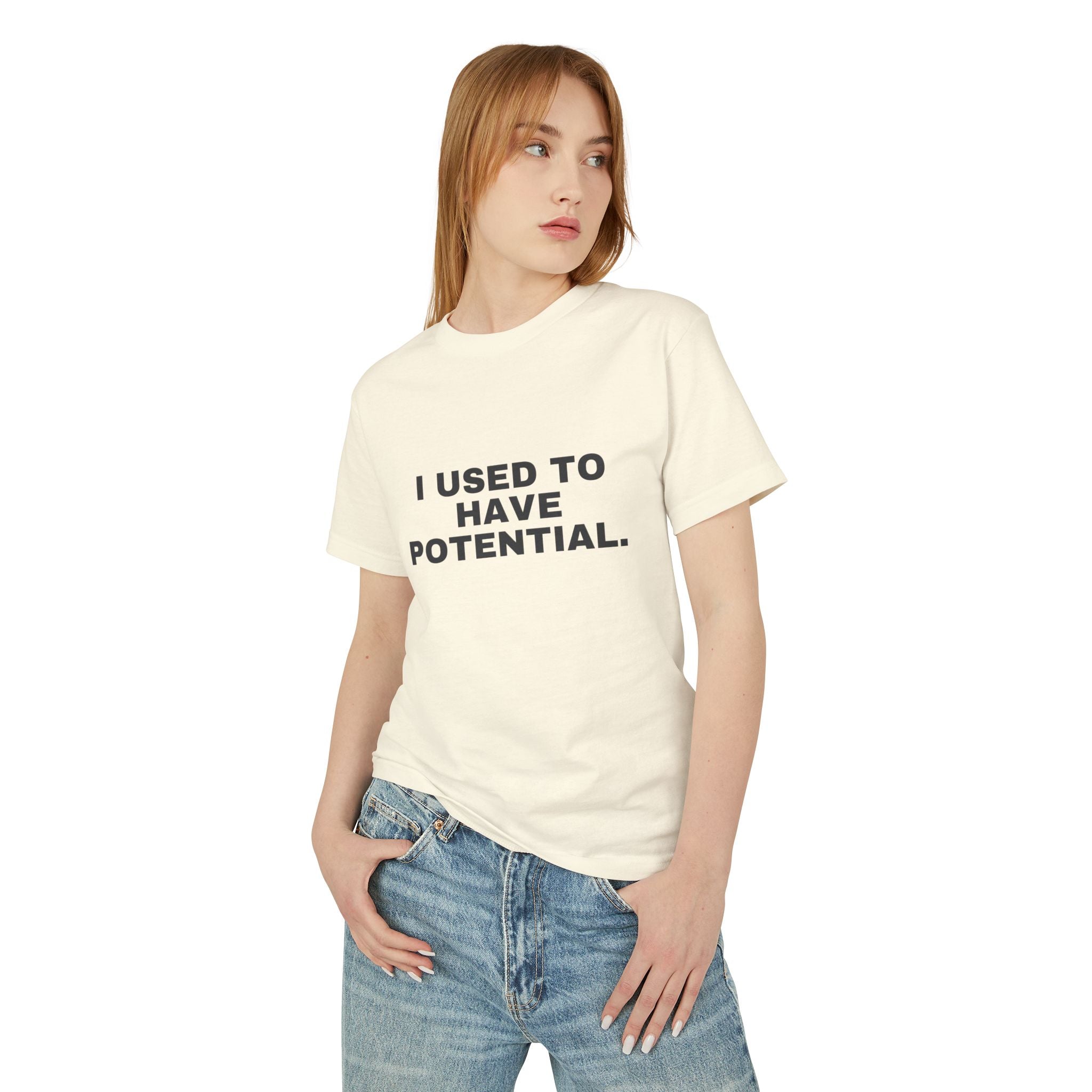 I Used To Have Potential. on a faded cream heavyweight tee