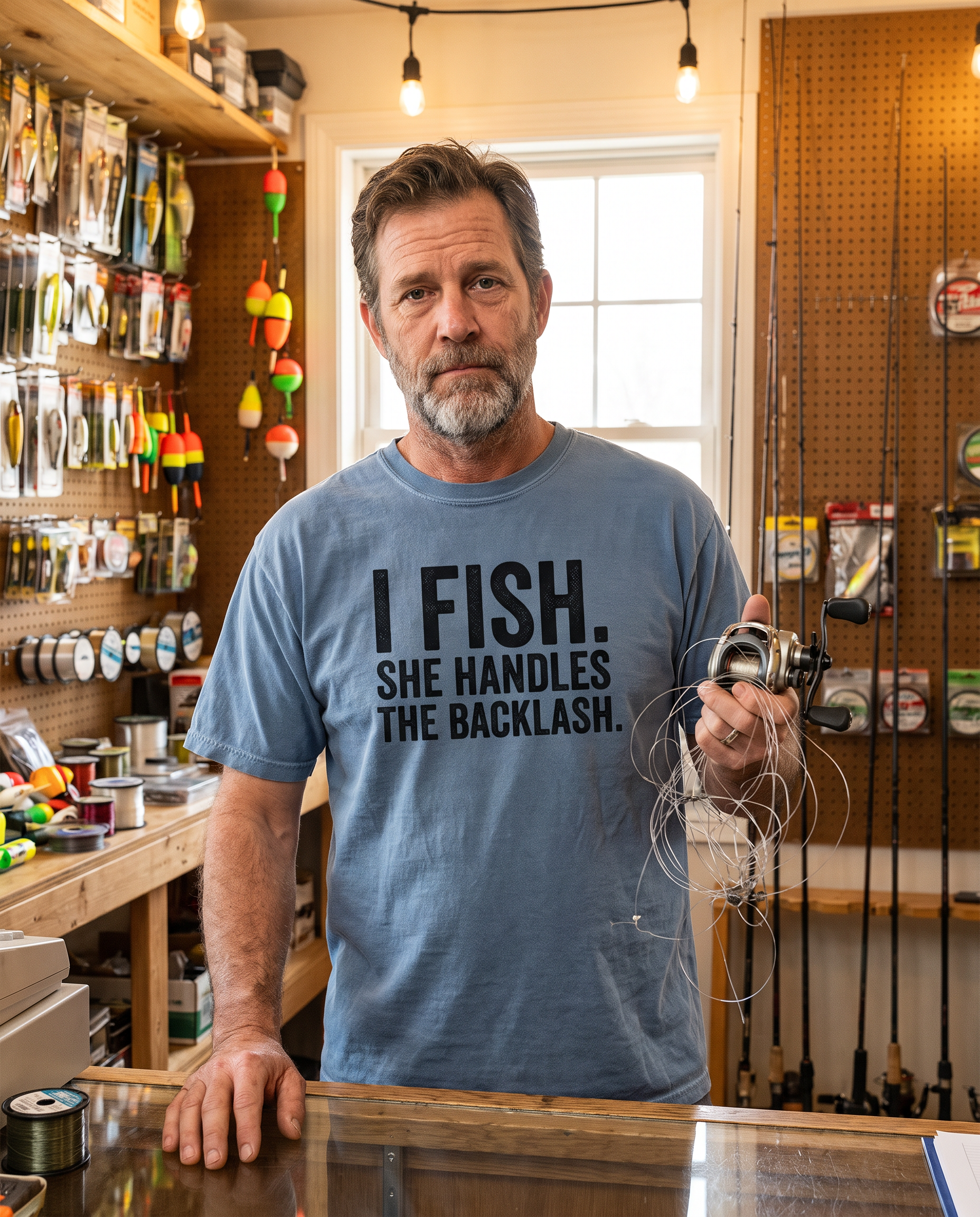I Fish. She Handles The Backlash. · Comfort Colors Tee