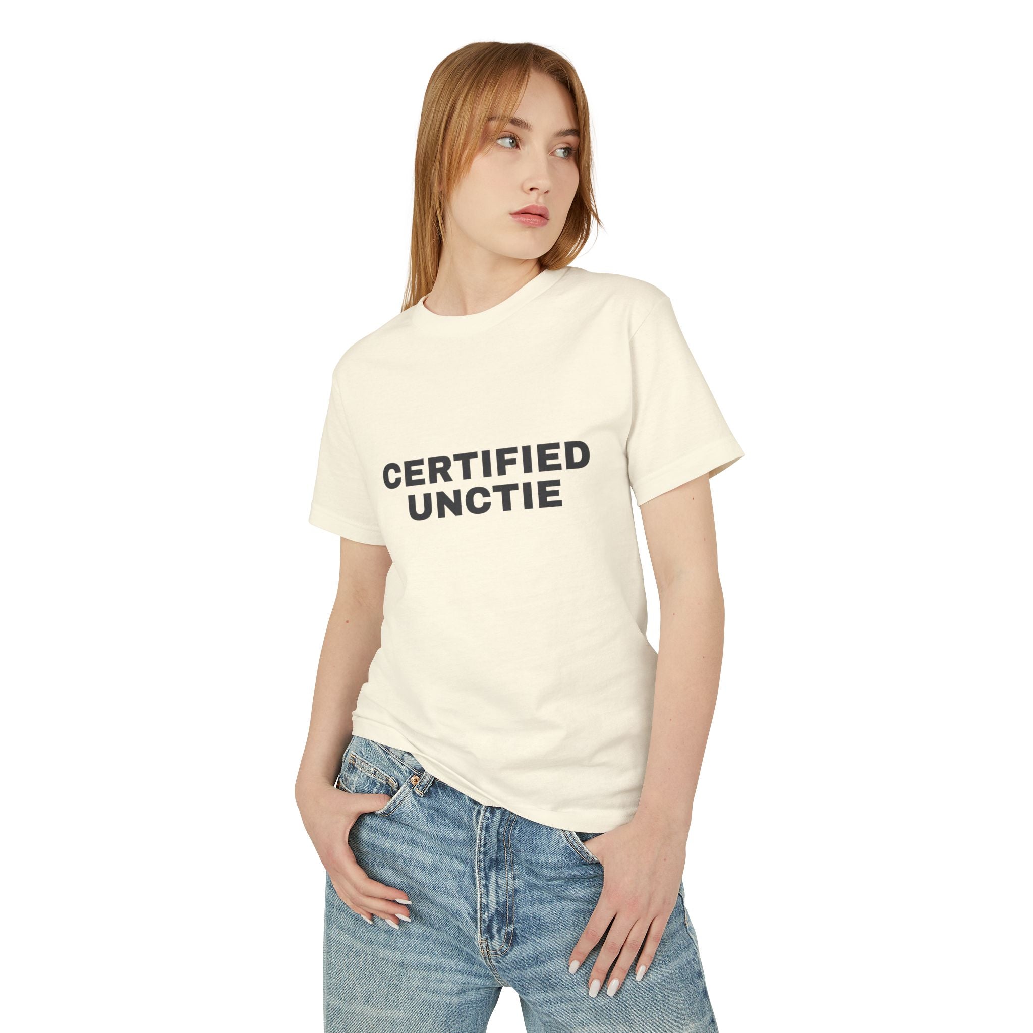 Certified Unctie on a faded cream heavyweight tee